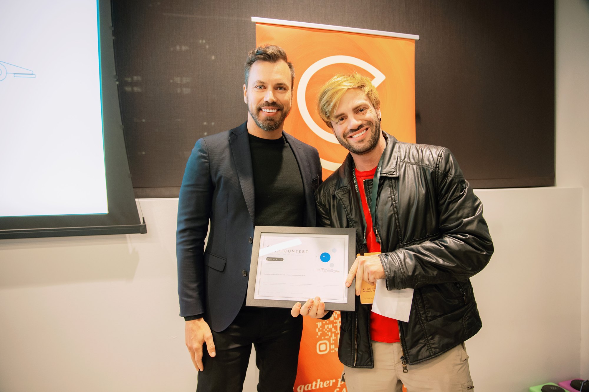Runner-up award presentation for Symphony Diagnostics at AI x Bio Pitch Contest.