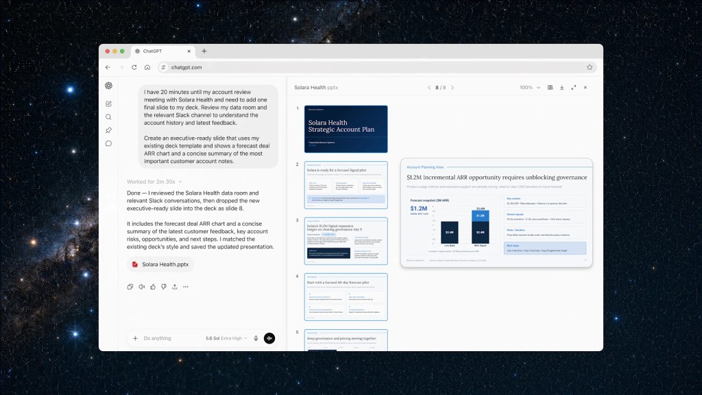 Screenshot of the ChatGPT desktop app performing an agentic browsing task, the surface replacing Atlas