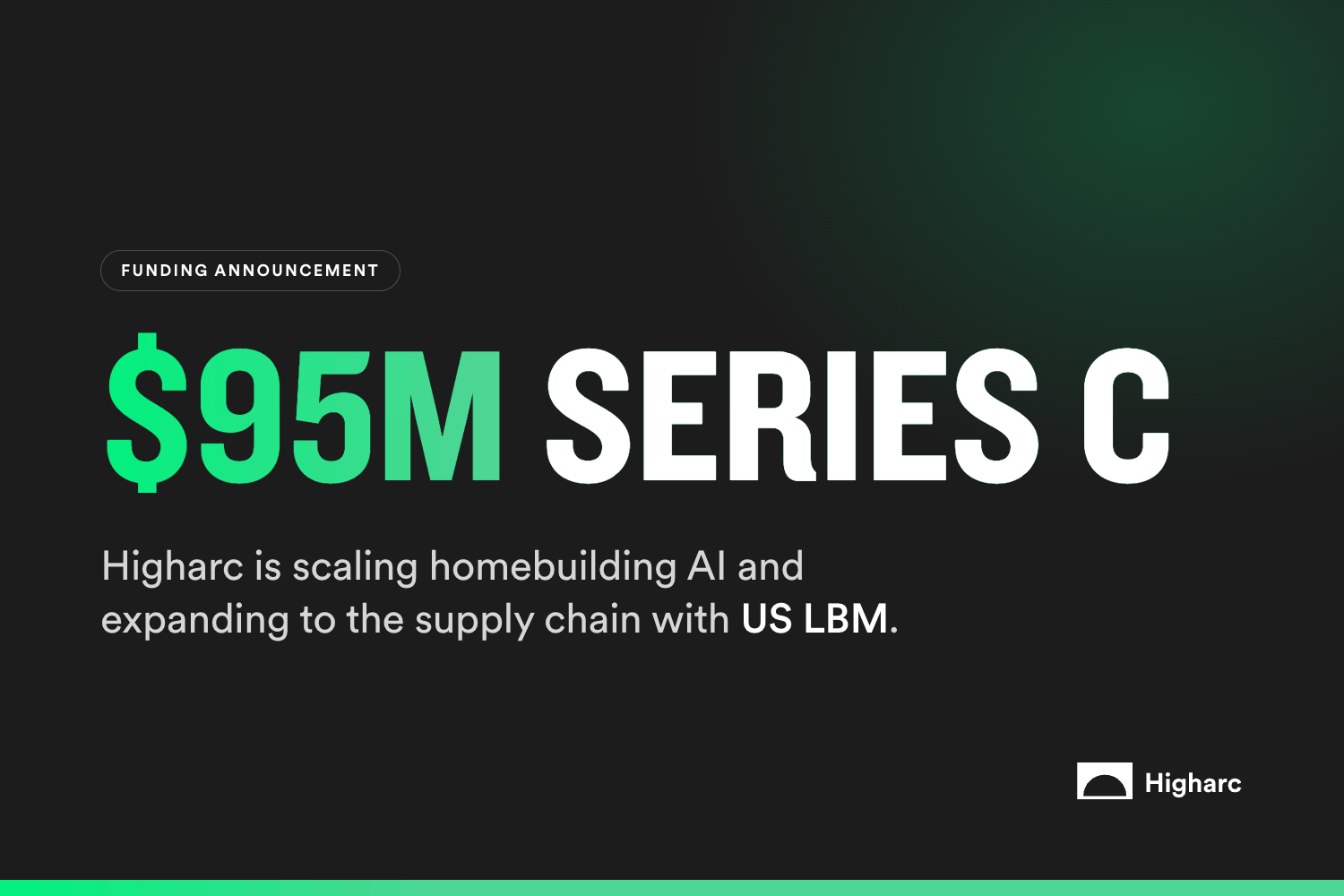 Higharc funding announcement hero graphic marking its $95 million Series C round