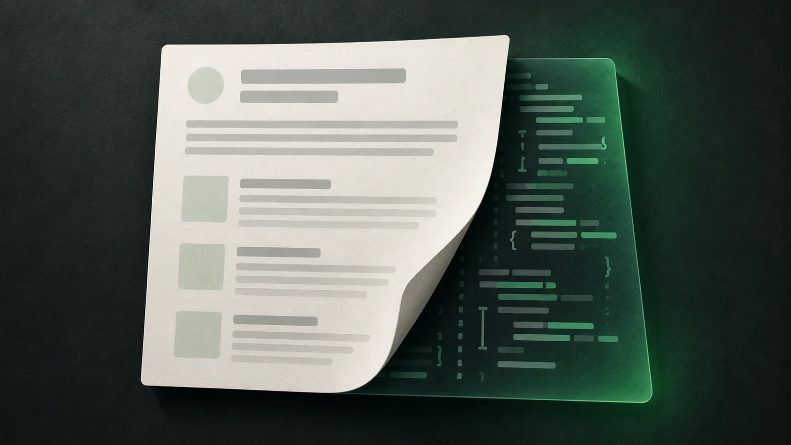 Conceptual illustration of a public help document lifting to reveal a hidden, non-readable technical instruction layer.