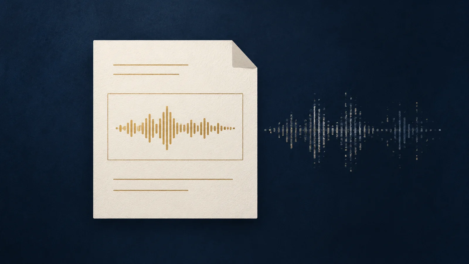 Conceptual illustration of a waveform on an unbranded filing card beside a fragmented echo waveform.