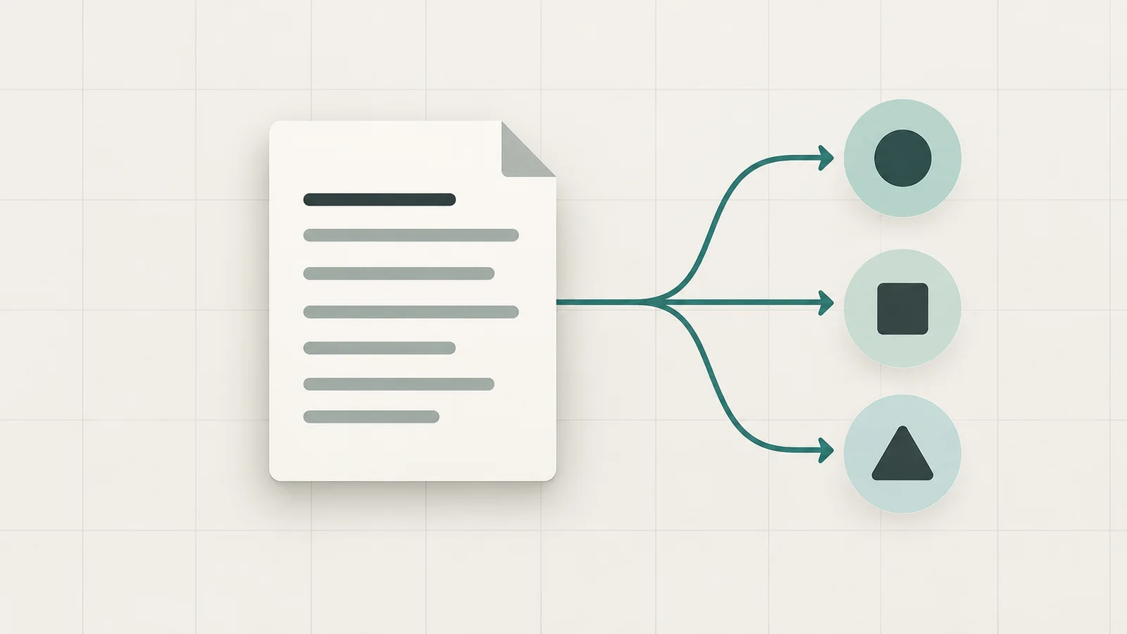 A document with horizontal preference rules branches by teal lines to three abstract non-branded endpoints.